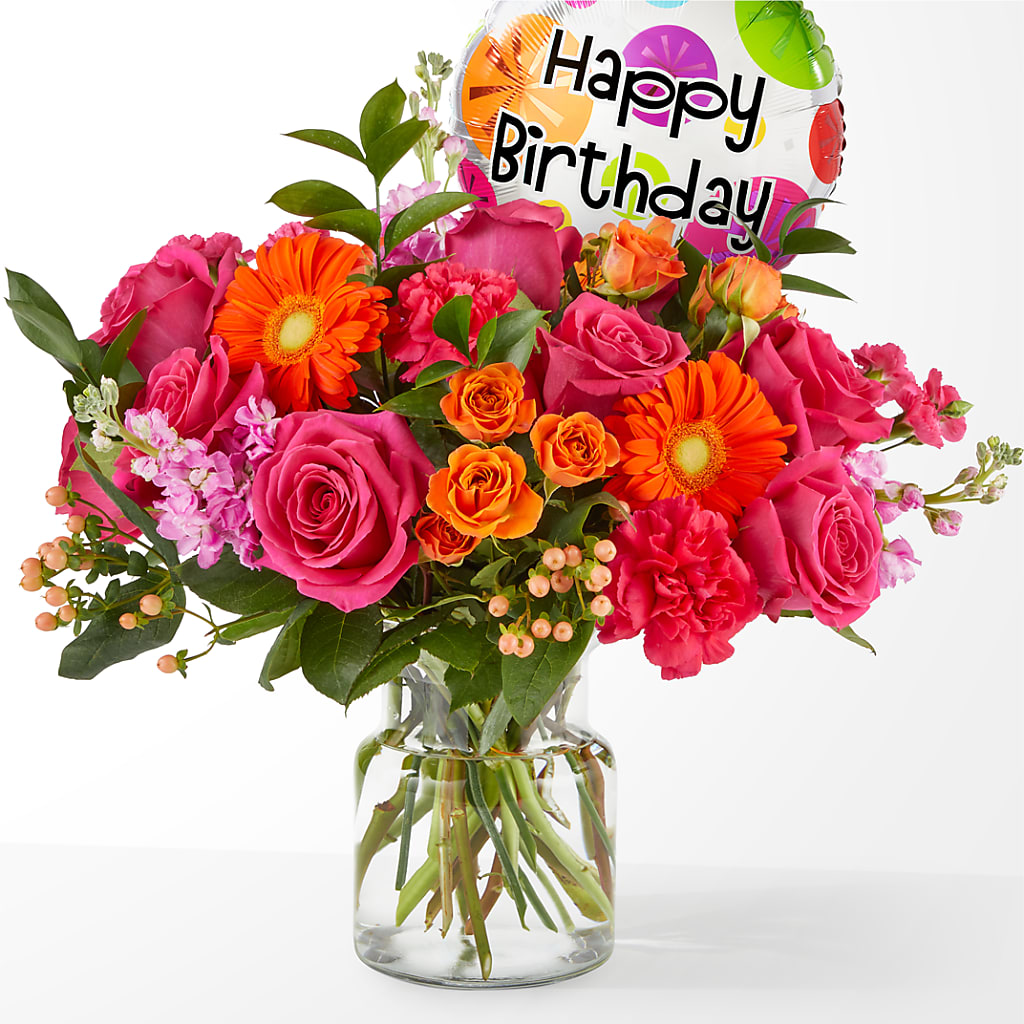 Fiesta Bouquet with Birthday Balloon – The Colonial Florist And Gift Shop, Huntingdon PA