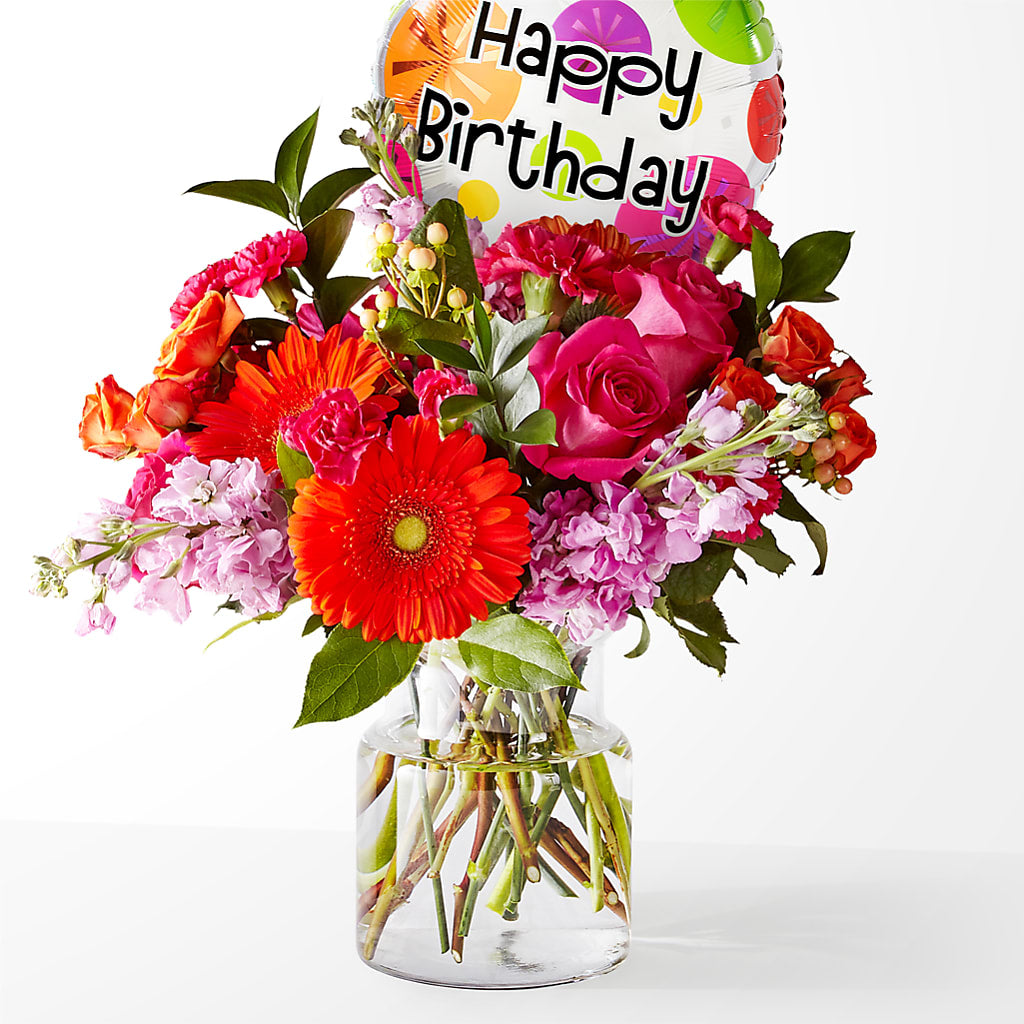 Fiesta Bouquet with Birthday Balloon – The Colonial Florist And Gift Shop, Huntingdon PA