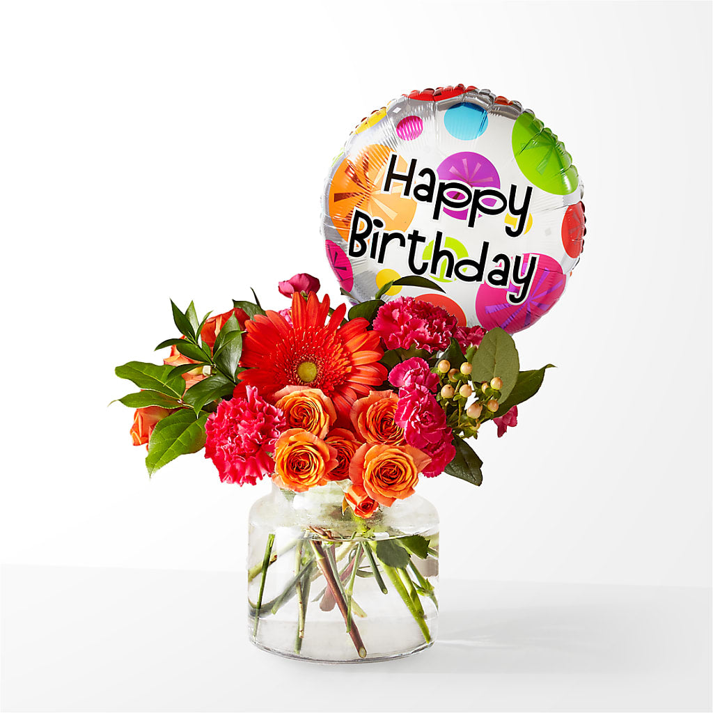 Fiesta Bouquet with Birthday Balloon – The Colonial Florist And Gift Shop, Huntingdon PA