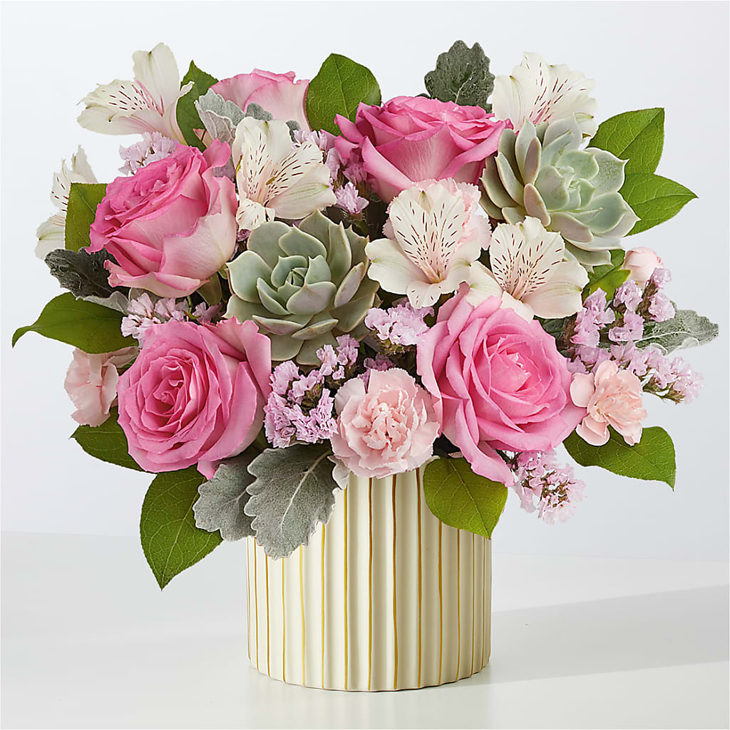 Dusty Rose Bouquet with Ivory Vase – The Colonial Florist And Gift Shop, Huntingdon PA
