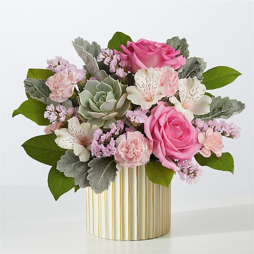 Dusty Rose Bouquet with Ivory Vase – The Colonial Florist And Gift Shop, Huntingdon PA