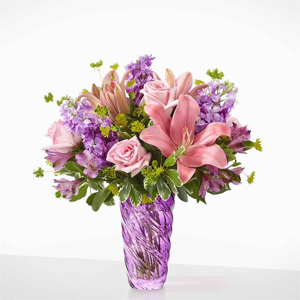 Precious Petals Bouquet with Luxe Swirl Vase – The Colonial Florist And Gift Shop, Huntingdon PA
