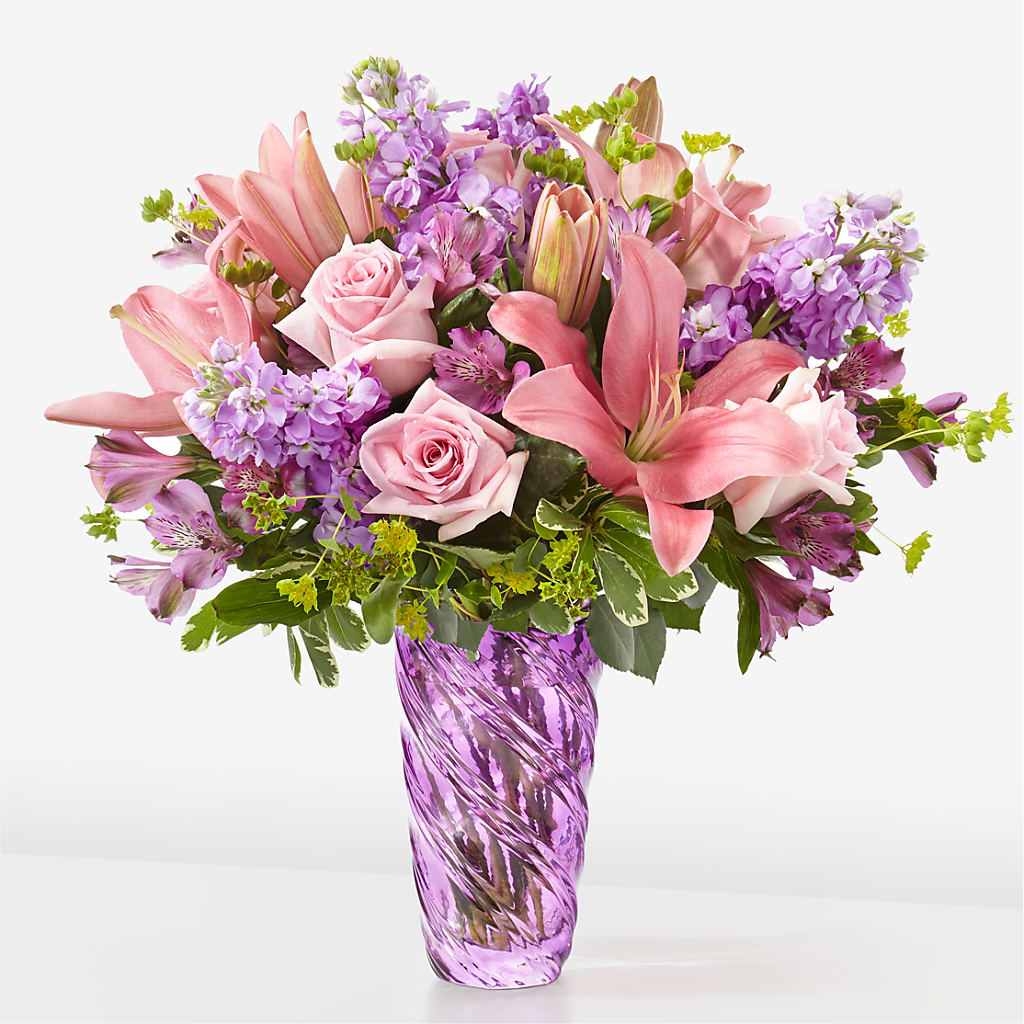 Precious Petals Bouquet with Luxe Swirl Vase – The Colonial Florist And Gift Shop, Huntingdon PA