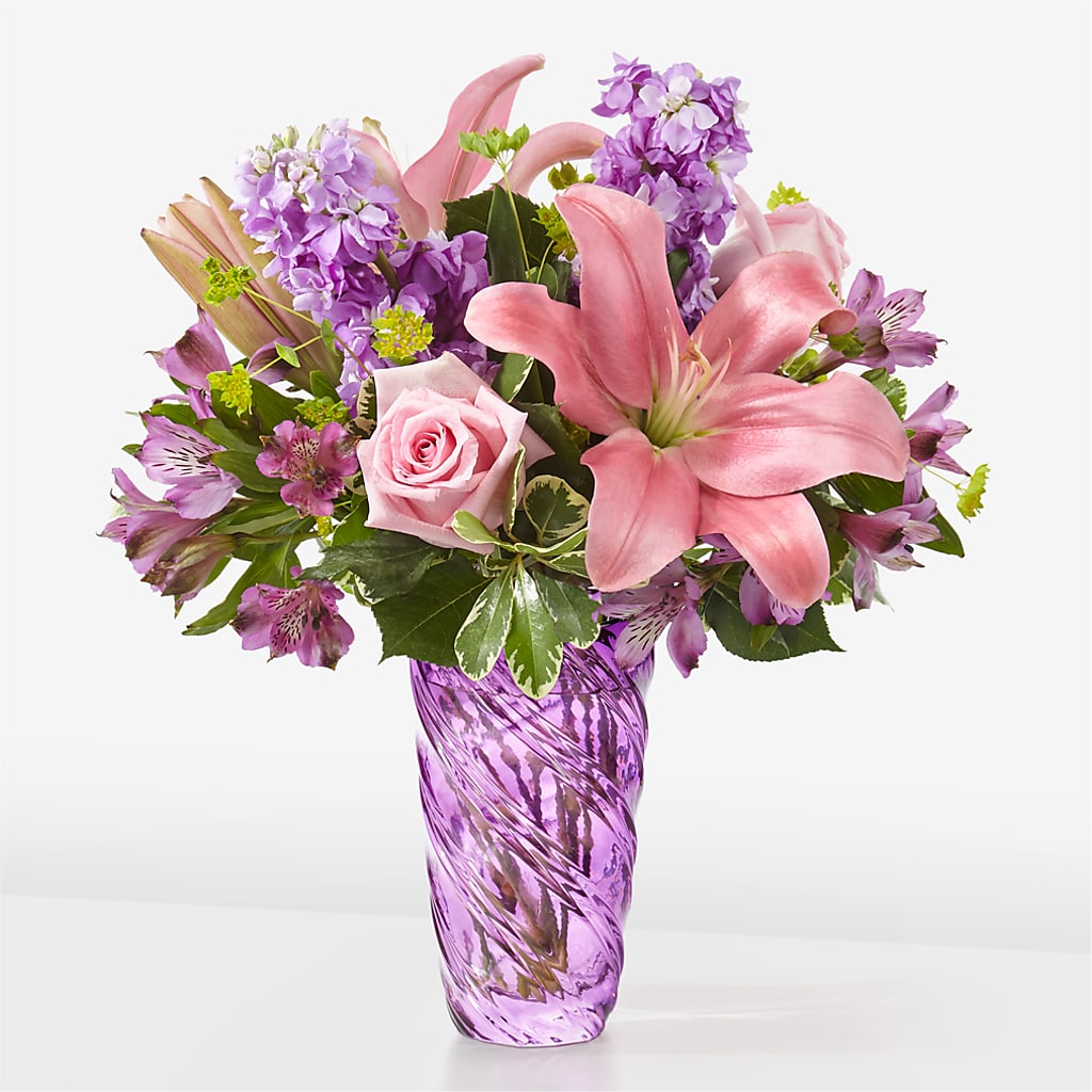 Precious Petals Bouquet with Luxe Swirl Vase – The Colonial Florist And Gift Shop, Huntingdon PA