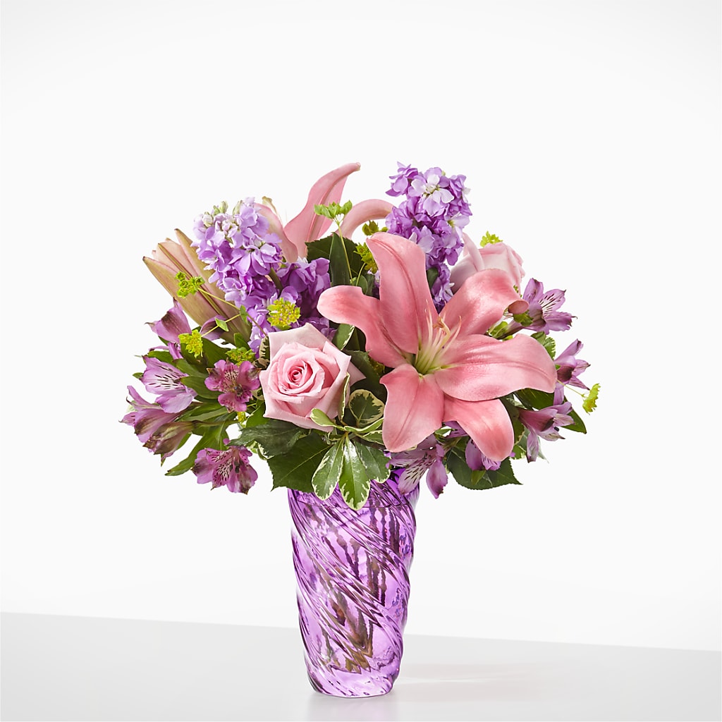 Precious Petals Bouquet with Luxe Swirl Vase – The Colonial Florist And Gift Shop, Huntingdon PA