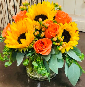 Colonials Orange Roses & Sunflowers